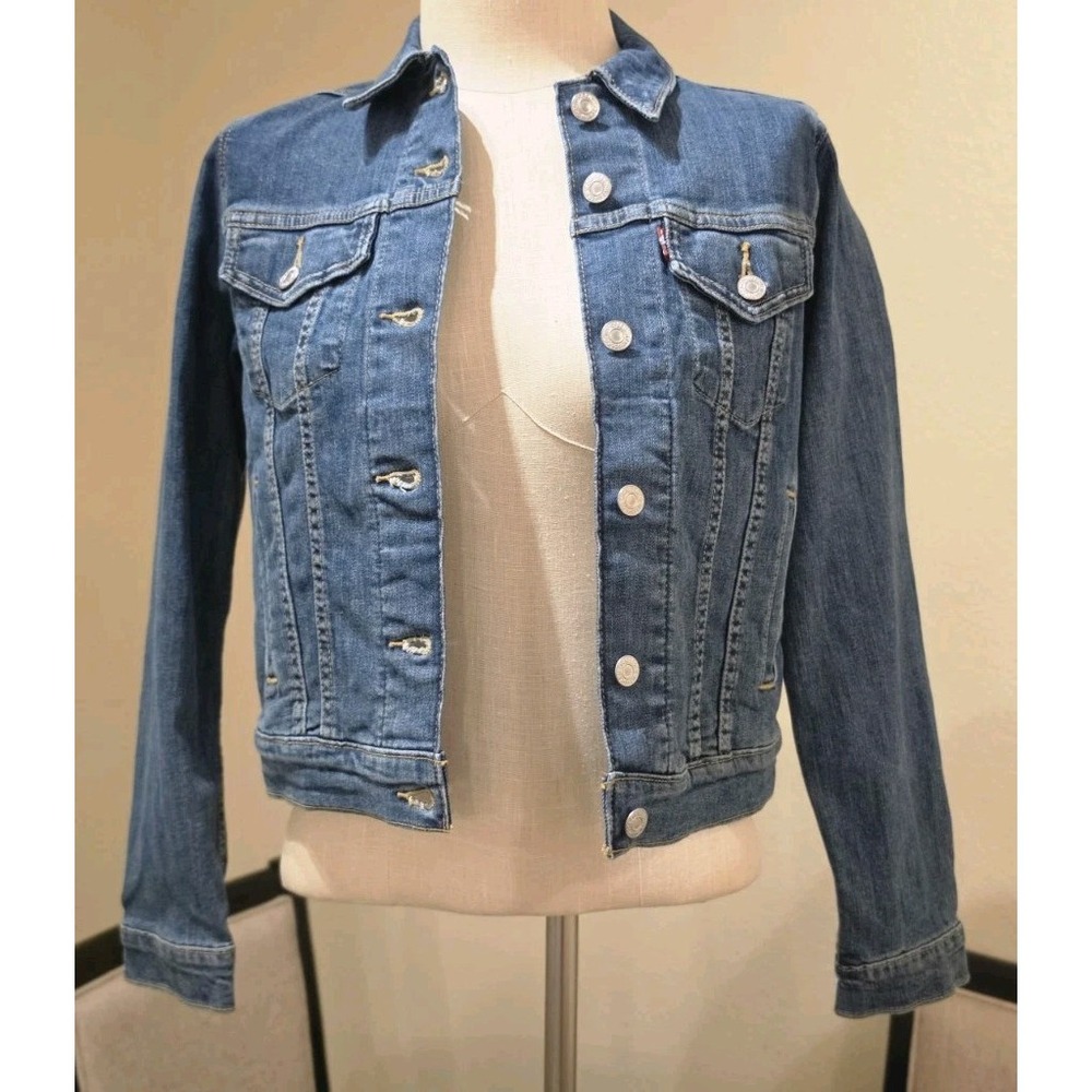 Levi's Women's XS Blue Denim Trucker Jacket Y2K Style Button Front Cotton
